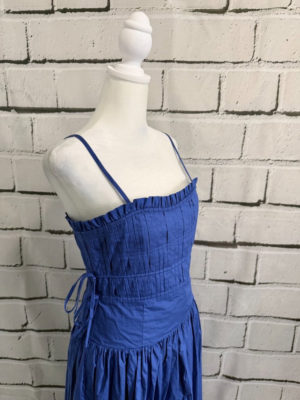 NWOT Moon River  Blue Cotton Smocked Maxi Dress Size M Side Tie - Picture 7 of 11